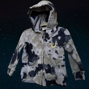 True Religion Black  Tan Tie Dye Logo Zip Up Hoodie Cotton 9-12 Months Infant